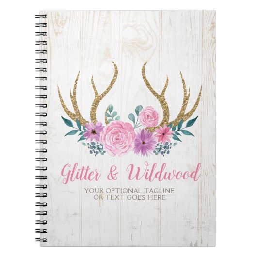 Rustic Wood & Waterverf Floral Antlers Boutique Notitieboek (Voorkant)
