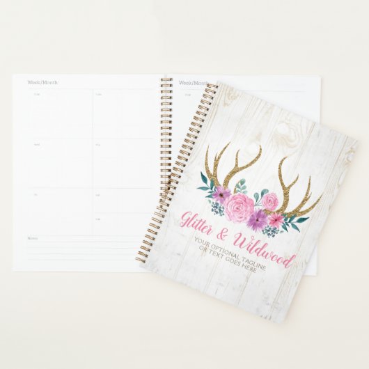 Rustic Wood & Waterverf Floral Antlers Boutique Planner (Display)