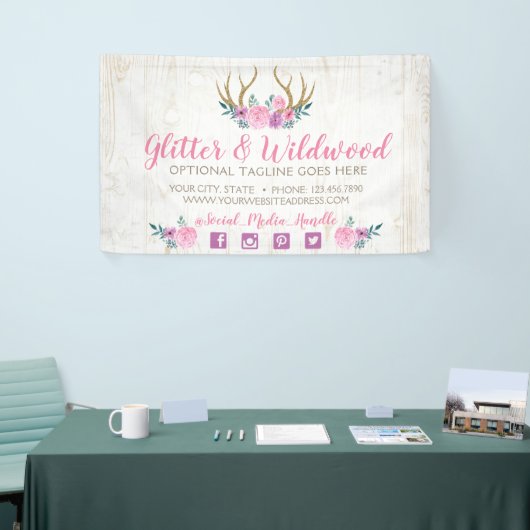 Rustic Wood & Waterverf Floral Antlers Boutique Spandoek (Beurs)
