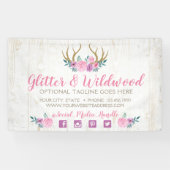 Rustic Wood & Waterverf Floral Antlers Boutique Spandoek (Horizontaal)