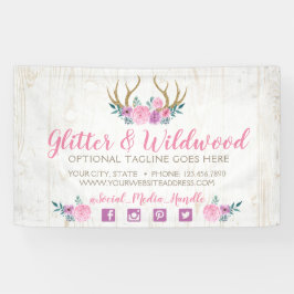 Rustic Wood & Waterverf Floral Antlers Boutique Spandoek