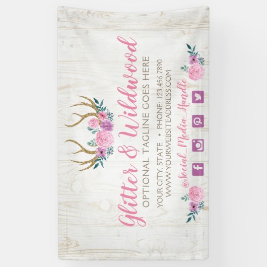 Rustic Wood & Waterverf Floral Antlers Boutique Spandoek (Verticaal)