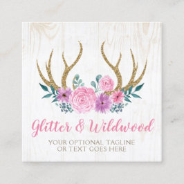 Rustic Wood & Waterverf Floral Antlers Boutique Vierkante Visitekaartje
