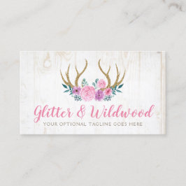Rustic Wood & Waterverf Floral Antlers Boutique Visitekaartje
