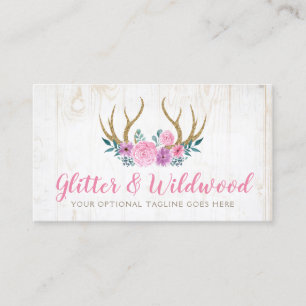 Rustic Wood & Waterverf Floral Antlers Boutique Visitekaartje