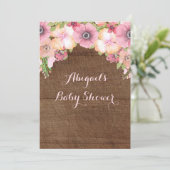 Rustic Wood Waterverf Flowers Baby shower Kaart (Staand voorkant)