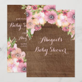 Rustic Wood Waterverf Flowers Baby shower Kaart (Voorkant / Achterkant)