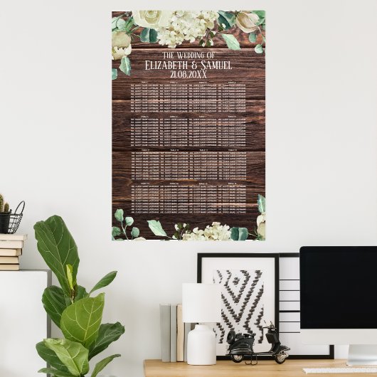Rustic Wood Waterverf Flowers Weddenschap Poster (Thuiskantoor)