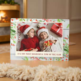 Rustic Wood Waterverf Foliage Photo Holiday Drieluik Wenskaart