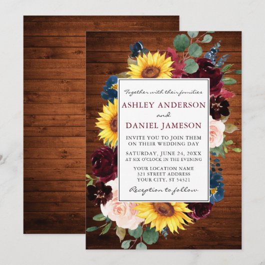 Rustic Wood Waterverf gemengd Lijst bruiloft Kaart (Voorkant / Achterkant)