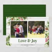 Rustic Wood Waterverf Pine 2 Foto's & Joy Feestdagenkaart (Voorkant / Achterkant)