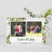 Rustic Wood Waterverf Pine 2 Foto's & Joy Feestdagenkaart (Staand voorkant)