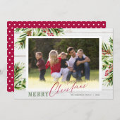 Rustic Wood Waterverf Pine Foto Merry Kerstmis Feestdagenkaart (Voorkant / Achterkant)