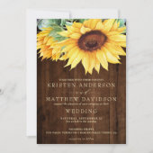 Rustic Wood Waterverf Sunflower Wedding Kaart (Voorkant)