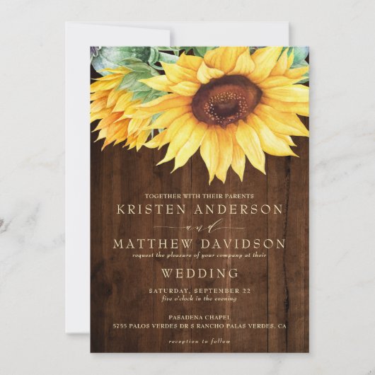 Rustic Wood Waterverf Sunflower Wedding Kaart (Voorkant)