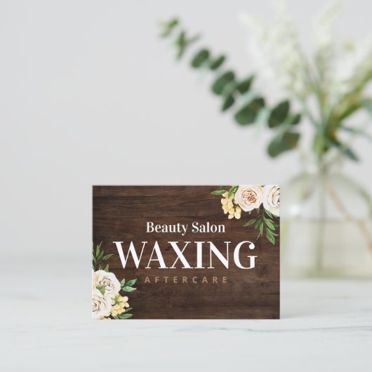 Rustic Wood Waxing Aftercare Card Visitekaartje (Staand voorkant)