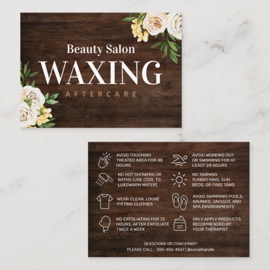 Rustic Wood Waxing Aftercare Card Visitekaartje (Voorkant / Achterkant)
