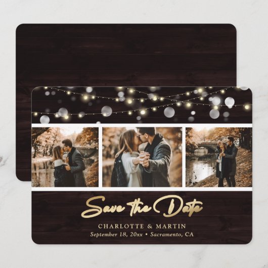 Rustic Wood Weddenschap Foto bewaart datum Save The Date (Voorkant / Achterkant)