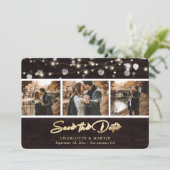 Rustic Wood Weddenschap Foto bewaart datum Save The Date (Staand voorkant)