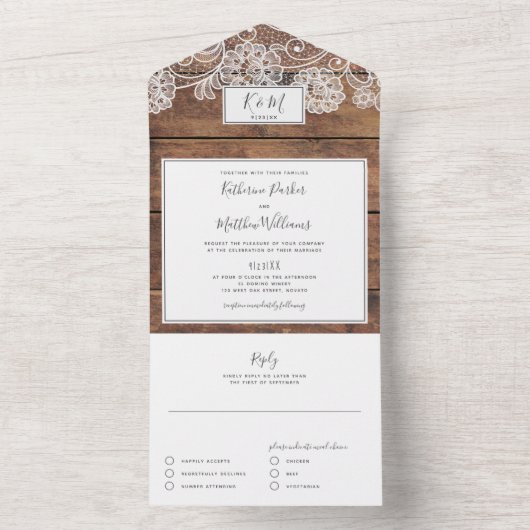 Rustic Wood Weddenschap in één uitnodiging (Binnen)