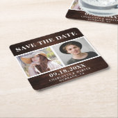 Rustic Wood Wedding 2 Foto slaat de datum op Kartonnen Onderzetters (Schuin)