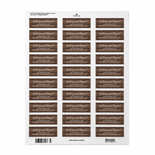 Rustic Wood Wedding Address Etiket (Full Sheet)