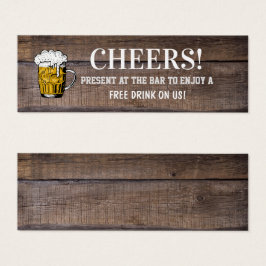 Rustic Wood Wedding Bar Pub Drink Voucher Ticket Mini Visitekaartjes