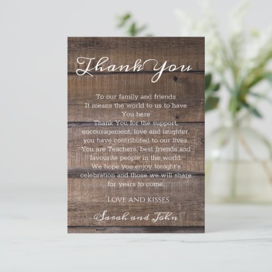 Rustic Wood Wedding Bedankkaart (Staand voorkant)