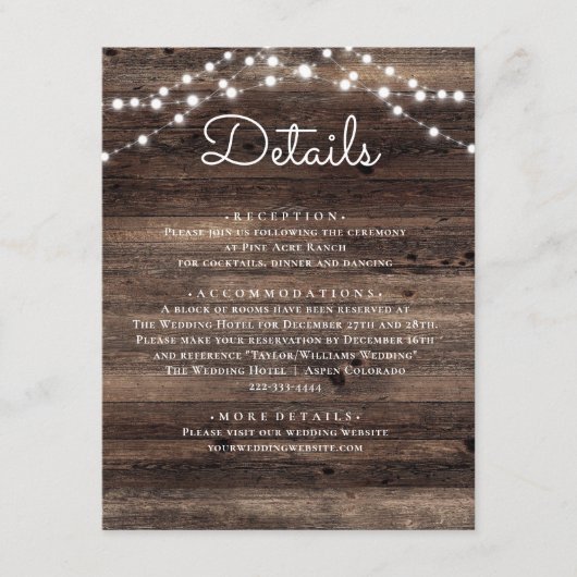 Rustic Wood Wedding Details Informatiekaartje (Voorkant)