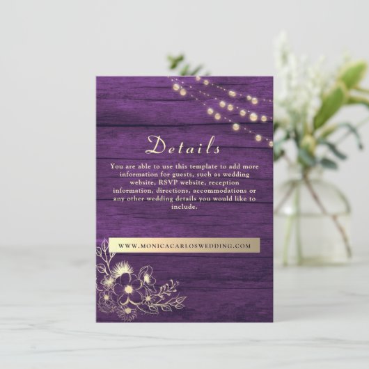Rustic Wood Wedding Details Website Kaart (Staand voorkant)