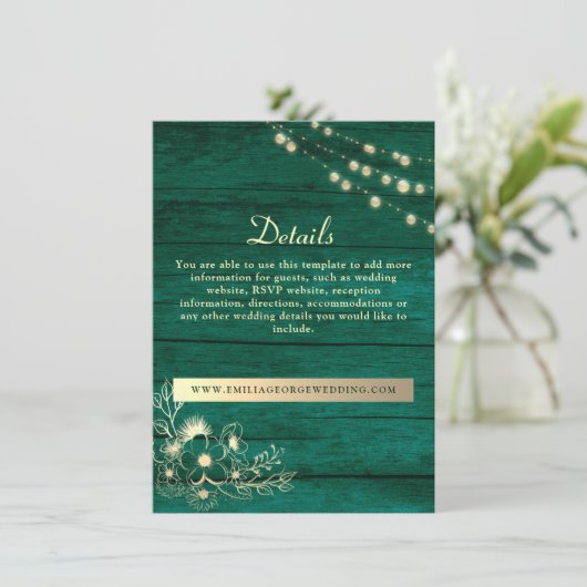 Rustic Wood Wedding Details Website Kaart (Staand voorkant)