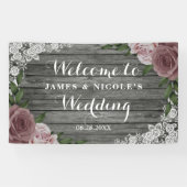 Rustic Wood Wedding Floral Pink Grey Backdrop Spandoek (Horizontaal)