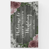 Rustic Wood Wedding Floral Pink Grey Backdrop Spandoek (Verticaal)