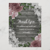 Rustic Wood Wedding Floral Pink Roses Gray Bedankkaart (Voorkant / Achterkant)