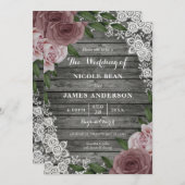 Rustic Wood Wedding Floral Pink Roses Gray Kaart (Voorkant / Achterkant)