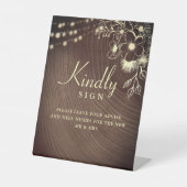 Rustic Wood Wedding Guest Book Sign Reclamebord Met Voetstuk (Voorkant)