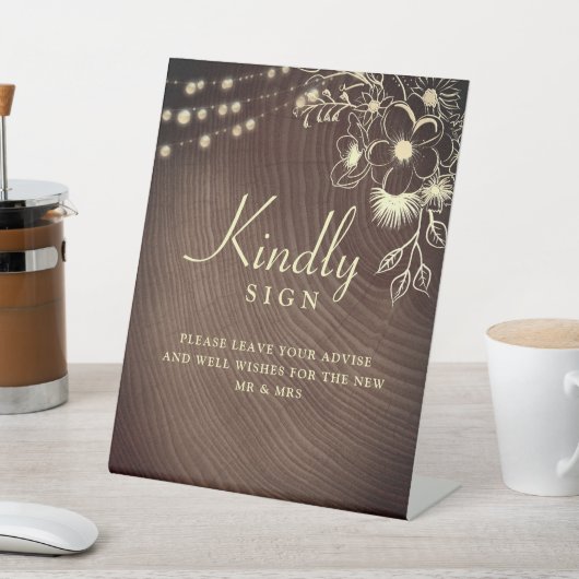 Rustic Wood Wedding Guest Book Sign Reclamebord Met Voetstuk (Insitu)