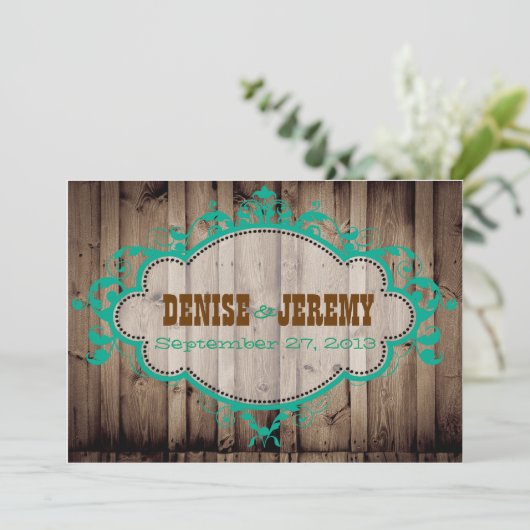 Rustic Wood Wedding Invitation Kaart (Staand voorkant)