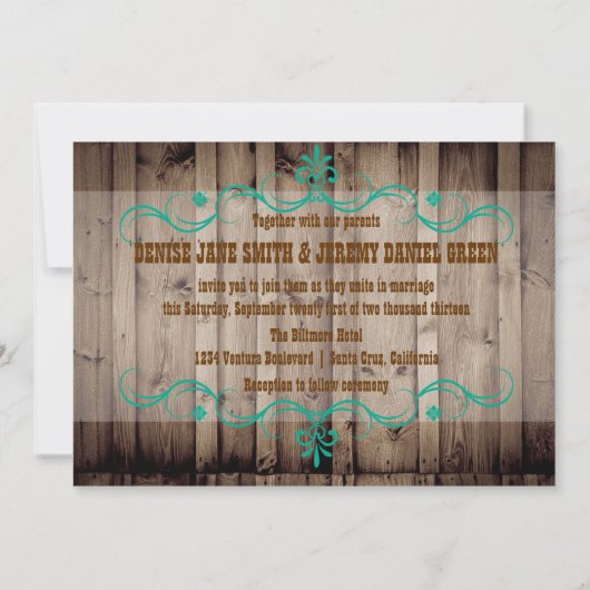 Rustic Wood Wedding Invitation Kaart (Achterkant)