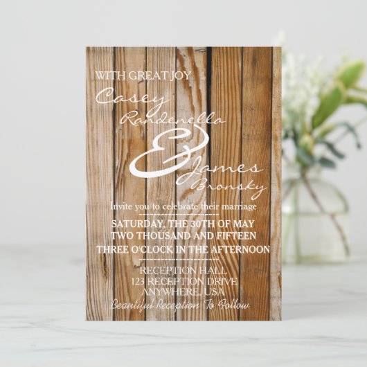 Rustic Wood Wedding Invitation Kaart (Staand voorkant)