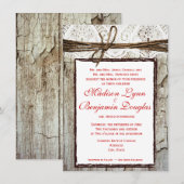 Rustic Wood Wedding Inviting Red Lettering Kaart (Voorkant / Achterkant)