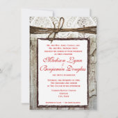 Rustic Wood Wedding Inviting Red Lettering Kaart (Voorkant)