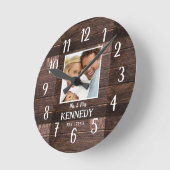 Rustic Wood Wedding Jubileum Paar Foto Ronde Klok (Hoek)