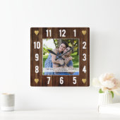 Rustic Wood Wedding Jubileum Quote Foto Vierkante Klok (Huis)