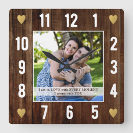 Rustic Wood Wedding Jubileum Quote Foto Vierkante Klok