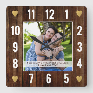 Rustic Wood Wedding Jubileum Quote Foto Vierkante Klok