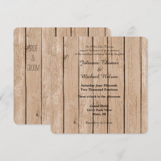 Rustic Wood Wedding Kaart (Voorkant / Achterkant)