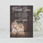 Rustic Wood Wedding Mason Jar Light Strings Custom Bedankkaart (Staand voorkant)