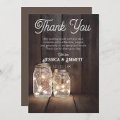 Rustic Wood Wedding Mason Jar Light Strings Custom Bedankkaart (Voorkant / Achterkant)