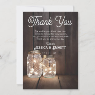 Rustic Wood Wedding Mason Jar Light Strings Custom Bedankkaart